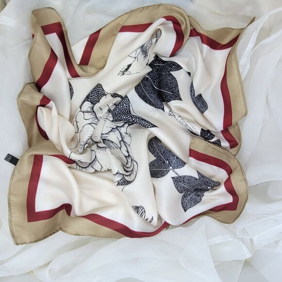 ✨Elegant Bandana Square Silky Scarf Satin Floral White Red Shawl hijab headband - Picture 5 of 6